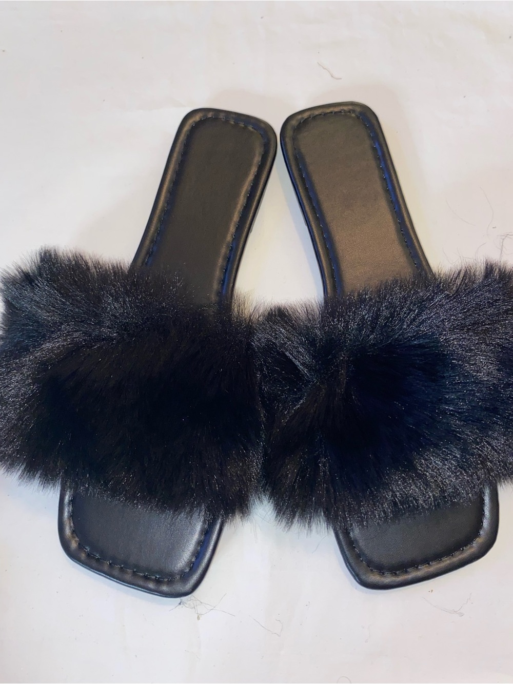 Black Faux Fur Slide Sandals - Women's Slip-On
